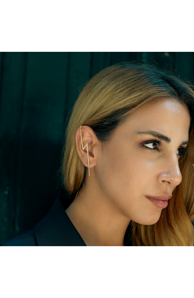 Spero London Sterling Silver Lightning Bolt Ear Crawler With White Gemstones, Alternate, color, Gold