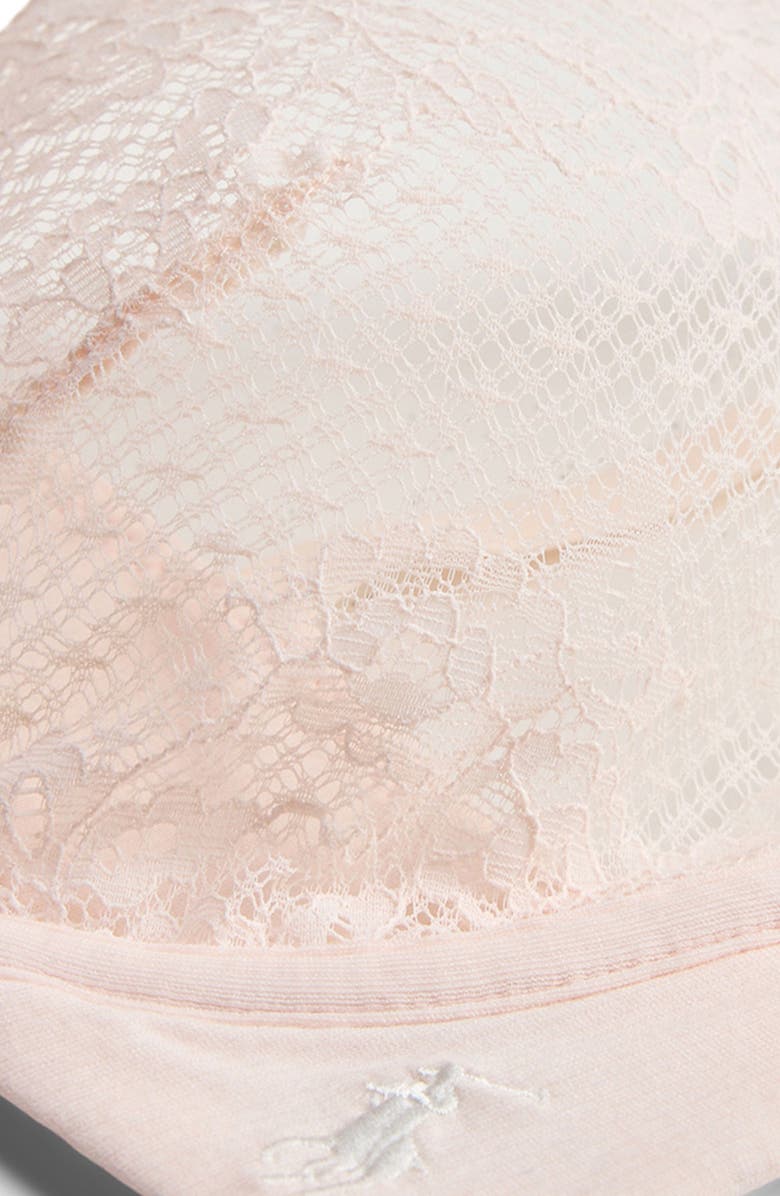 Polo Ralph Lauren Galloon Lace Underwire Plunge Bra, Main, color, Garden Rose