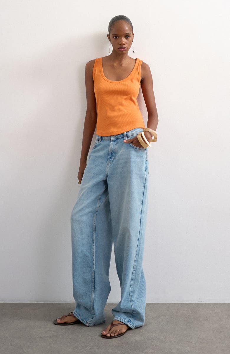 Topshop Rib Curved Hem Stretch Cotton Tank, Alternate, color, Orange