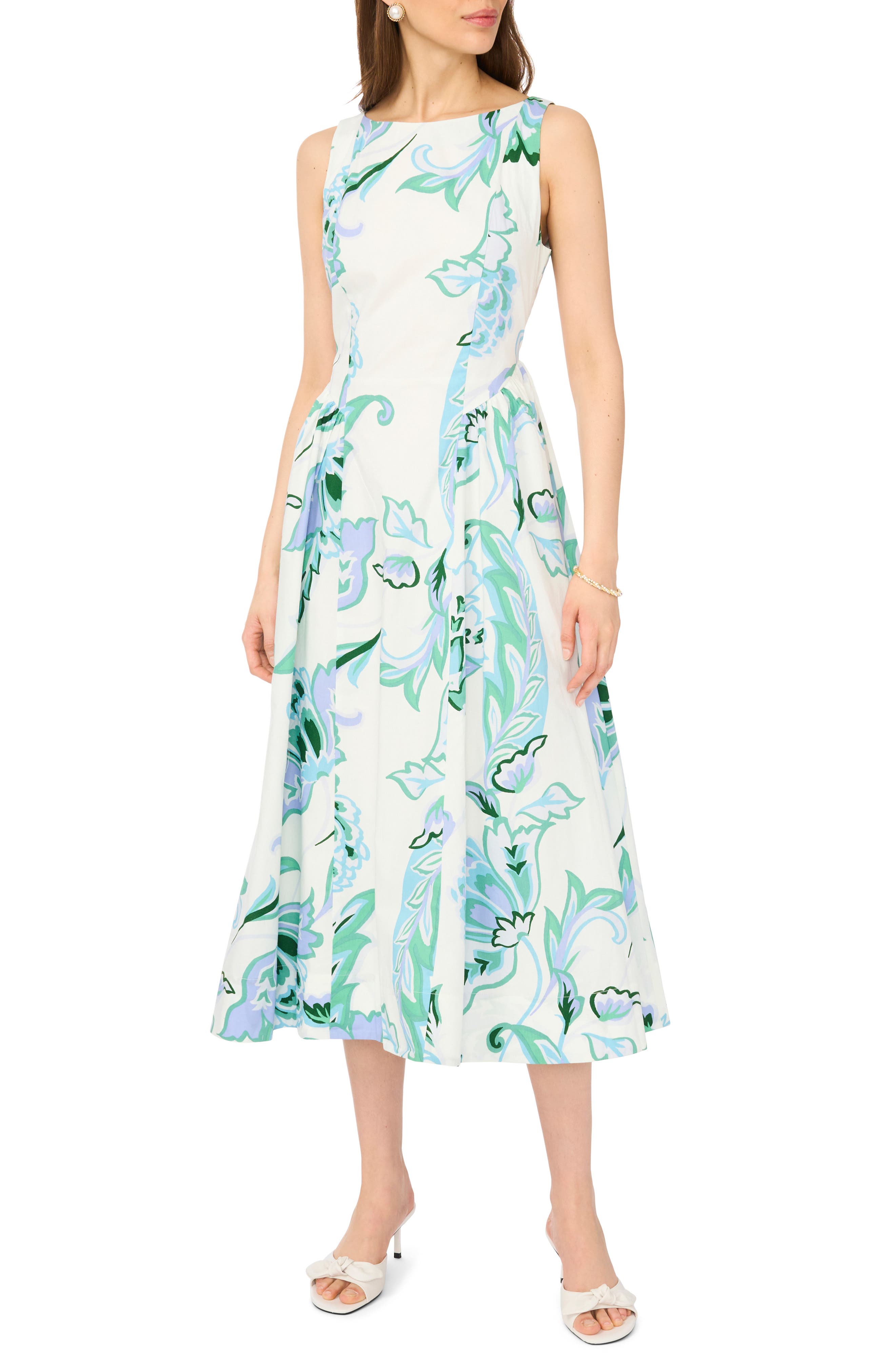 CeCe Floral Fit & Flare Cotton Midi Dress