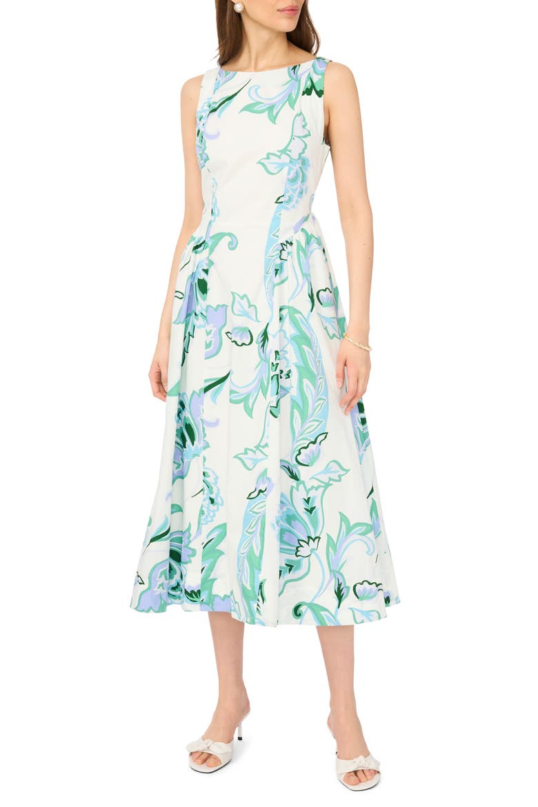 Floral Fit & Flare Cotton Midi Dress, Main, color, LAVENDER WAVE