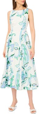 CeCe Floral Fit & Flare Cotton Midi Dress