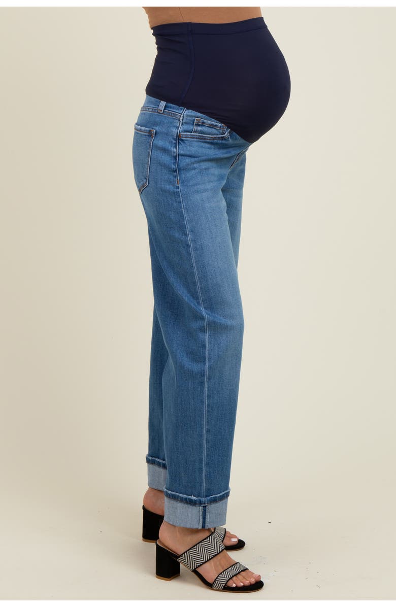 PinkBlush Rolled Cuffed Barrel Leg Maternity Jeans, Alternate, color, Navy Blue
