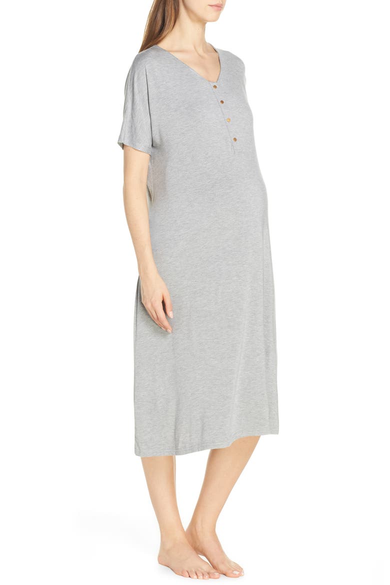 Solid Maternity/Nursing Nightshirt, Alternate, color, SOLID- HEATHERED GRAY