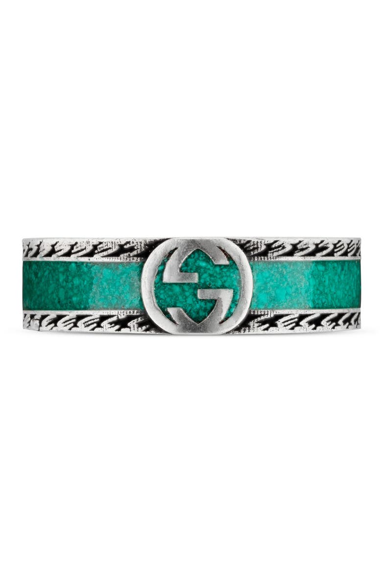 Men's Interlocking-G Band Ring, Alternate, color, SILVER/ TURQUOISE