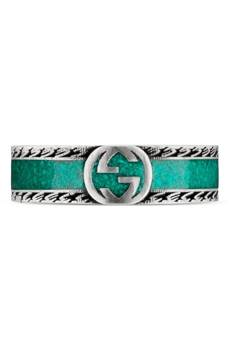 Gucci Men's Interlocking-G Band Ring, Alternate, color, Silver/ Turquoise
