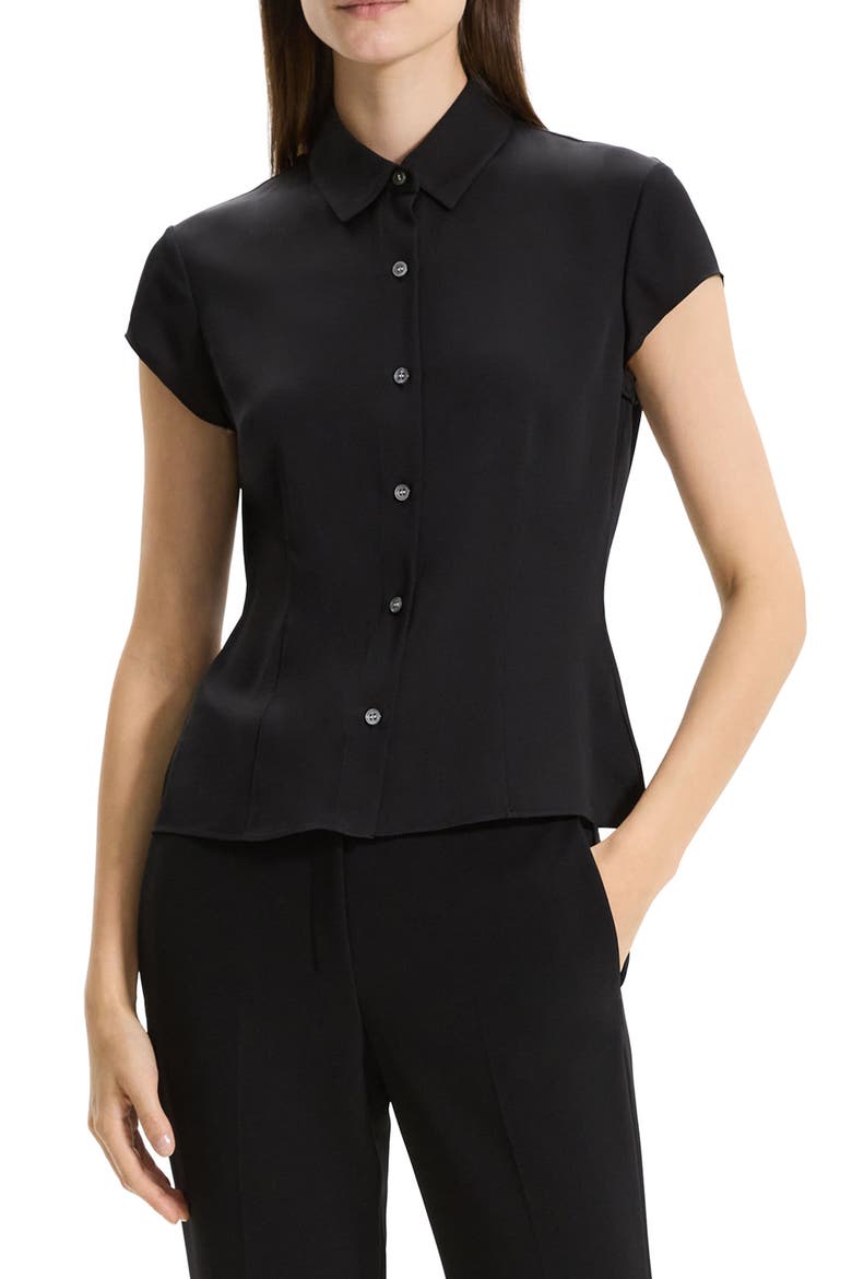 Cap Sleeve Silk Shirt, Main, color, BLK