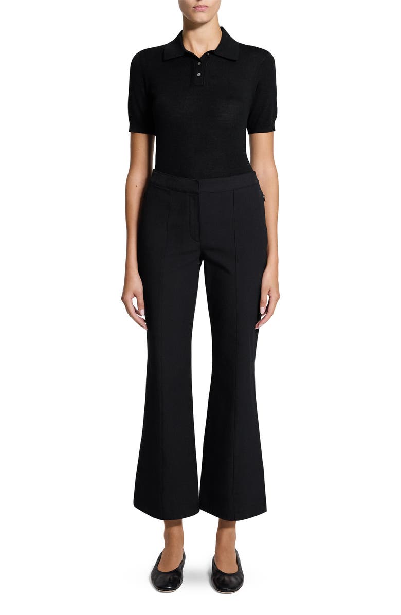 Theory Pintuck Cotton Blend Kick Flare Pants, Alternate, color, Black
