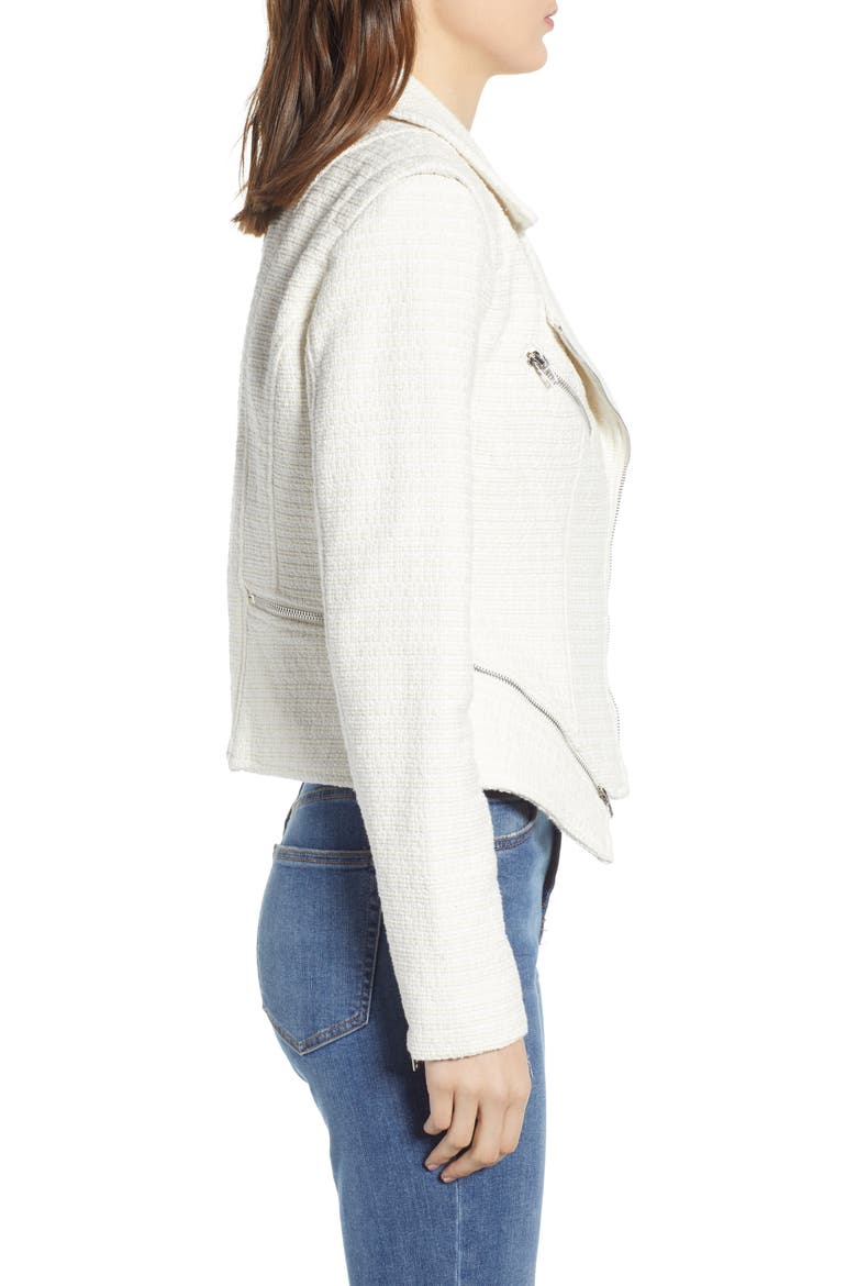 Tweed Fitted Zipper Moto Jacket, Alternate, color, OFF WHITE