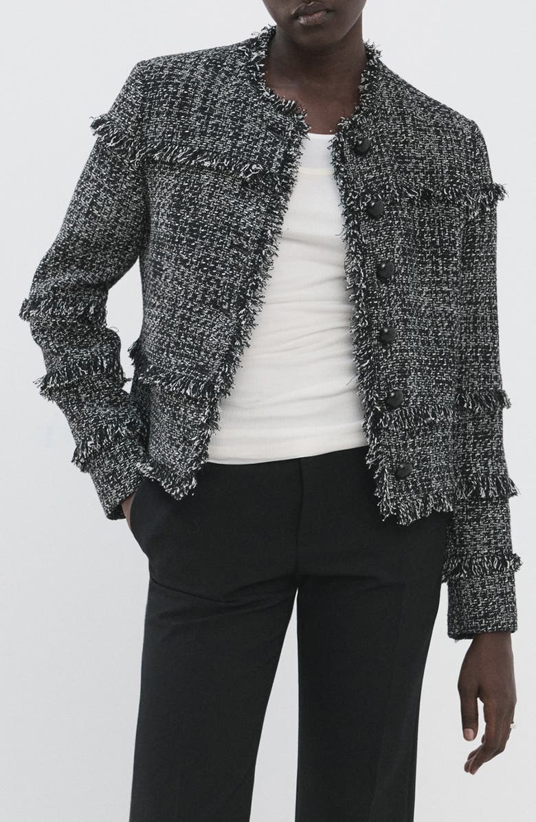 MANGO Fray Trim Tweed Jacket, Main, color,