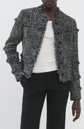 MANGO Fray Trim Tweed Jacket