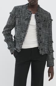 MANGO Fray Trim Tweed Jacket