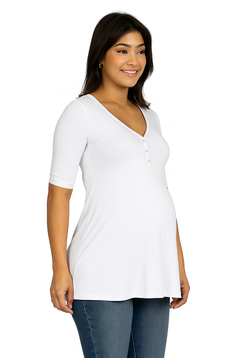 Maternity Elbow Sleeve Tunic Top with Button Detail