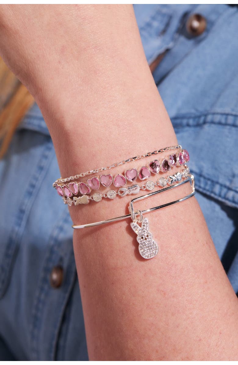 Alex and Ani Peeps<sup>®</sup> Pave Crystal Bunny Charm Bangle Bracelet, Alternate, color, Silver