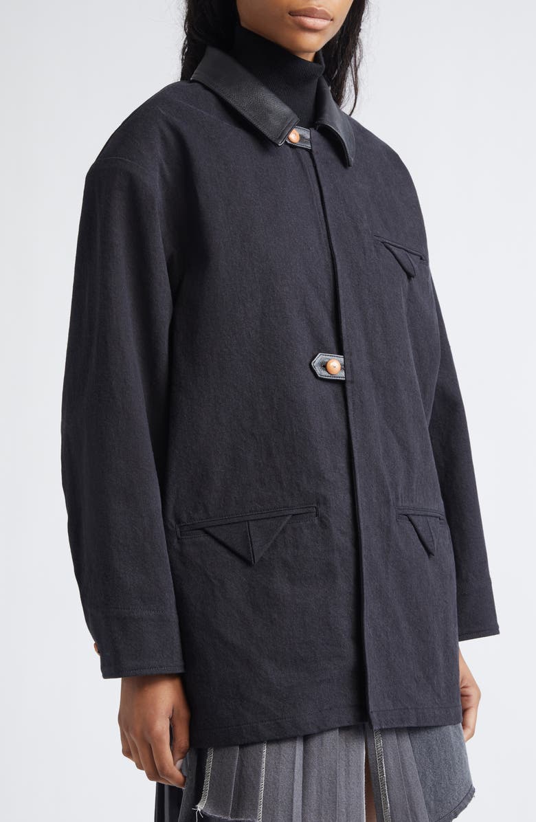 KURO Leather Collar Denim Coat, Alternate, color, Black