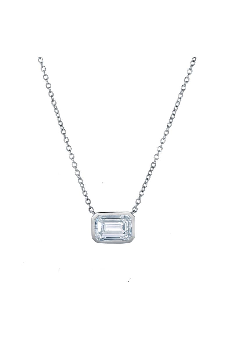 Glinda 3 Ct Lab Grown Diamond Emerald Bezel 14K Gold Necklace, Main, color, 14K White Gold