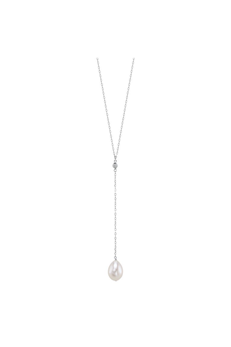 14K Gold Freshwater Pearl Tincup Lariat Necklace Pendant, Main, color, White Gold Chain