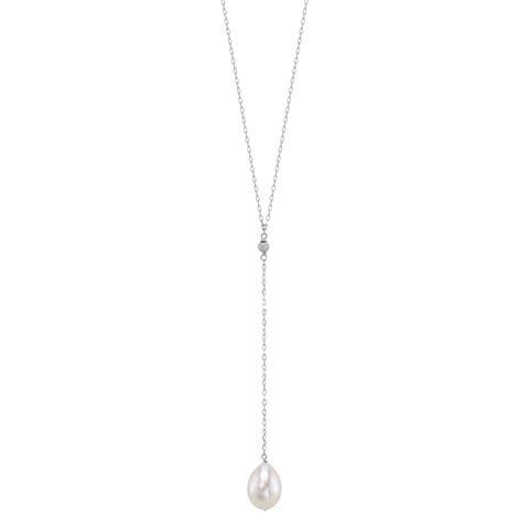 14K Gold Freshwater Pearl Tincup Lariat Necklace Pendant
