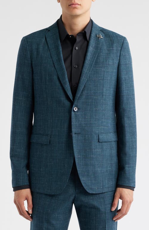 John Varvatos Varick Slim Fit Green Glen Plaid Slub Wool & Linen Blend Suit