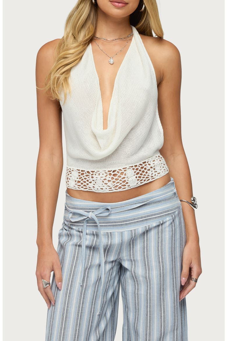 Ennis Crochet Waist Knit Halter Top, Main, color, CREAM