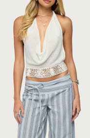 EDIKTED Ennis Crochet Waist Knit Halter Top