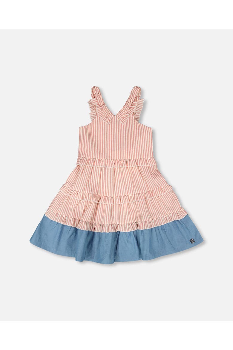 Poplin and Chambray Stripes Sleeveless Dress, Main, color, Off White & Pink Stripes