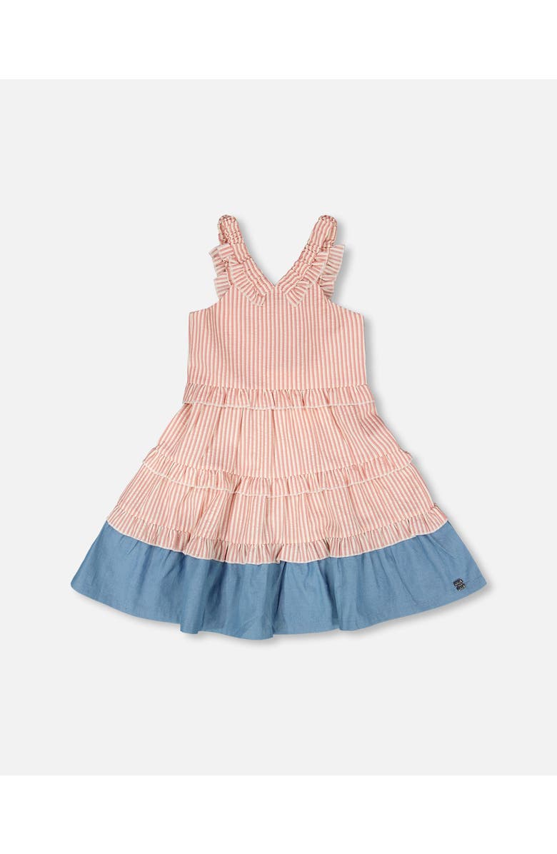 Deux par Deux Poplin and Chambray Stripes Sleeveless Dress, Main, color, Off White & Pink Stripes