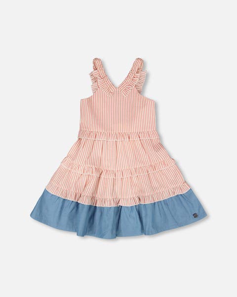 Poplin and Chambray Stripes Sleeveless Dress (Toddler & Little Kid)