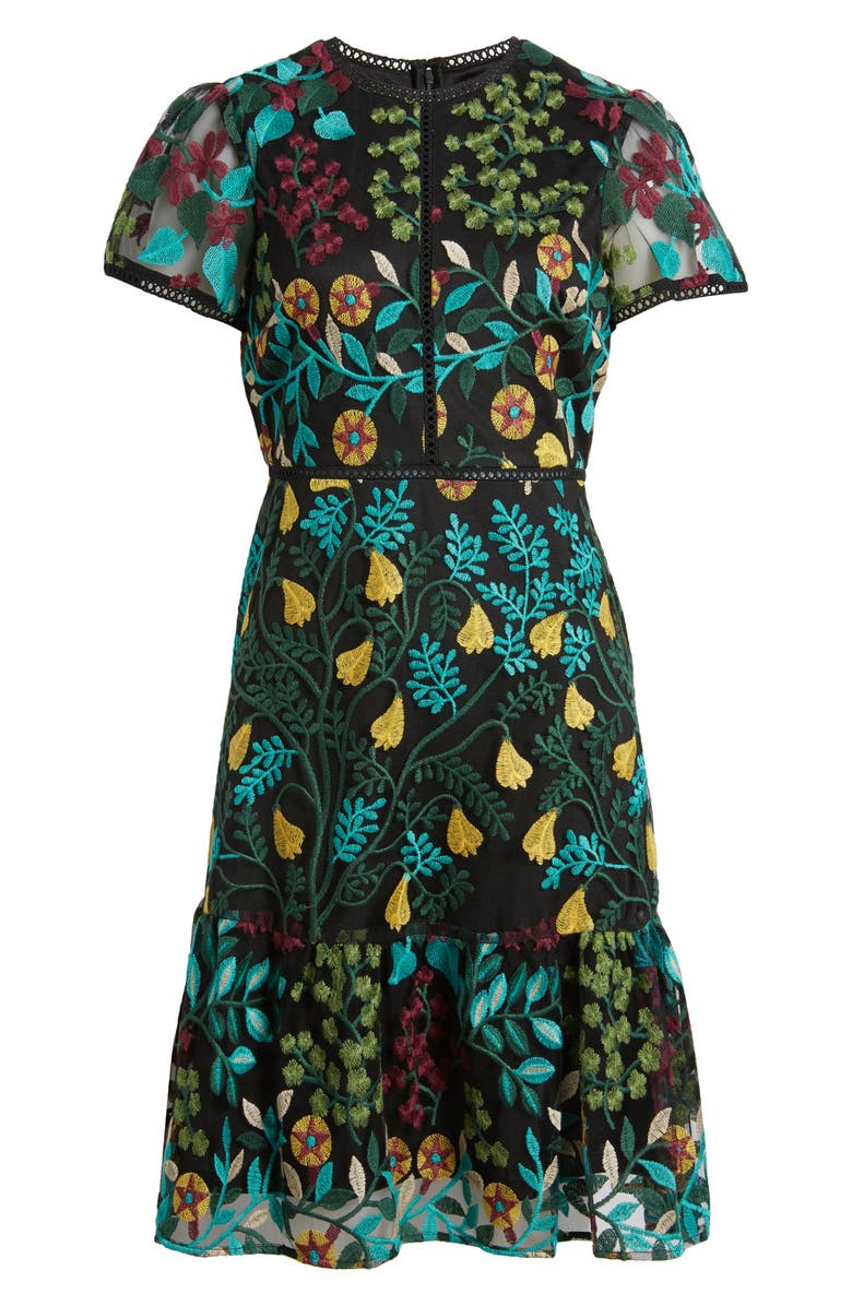 Tahari ASL Embroidered Short Sleeve Cocktail Dress, Alternate, color, 