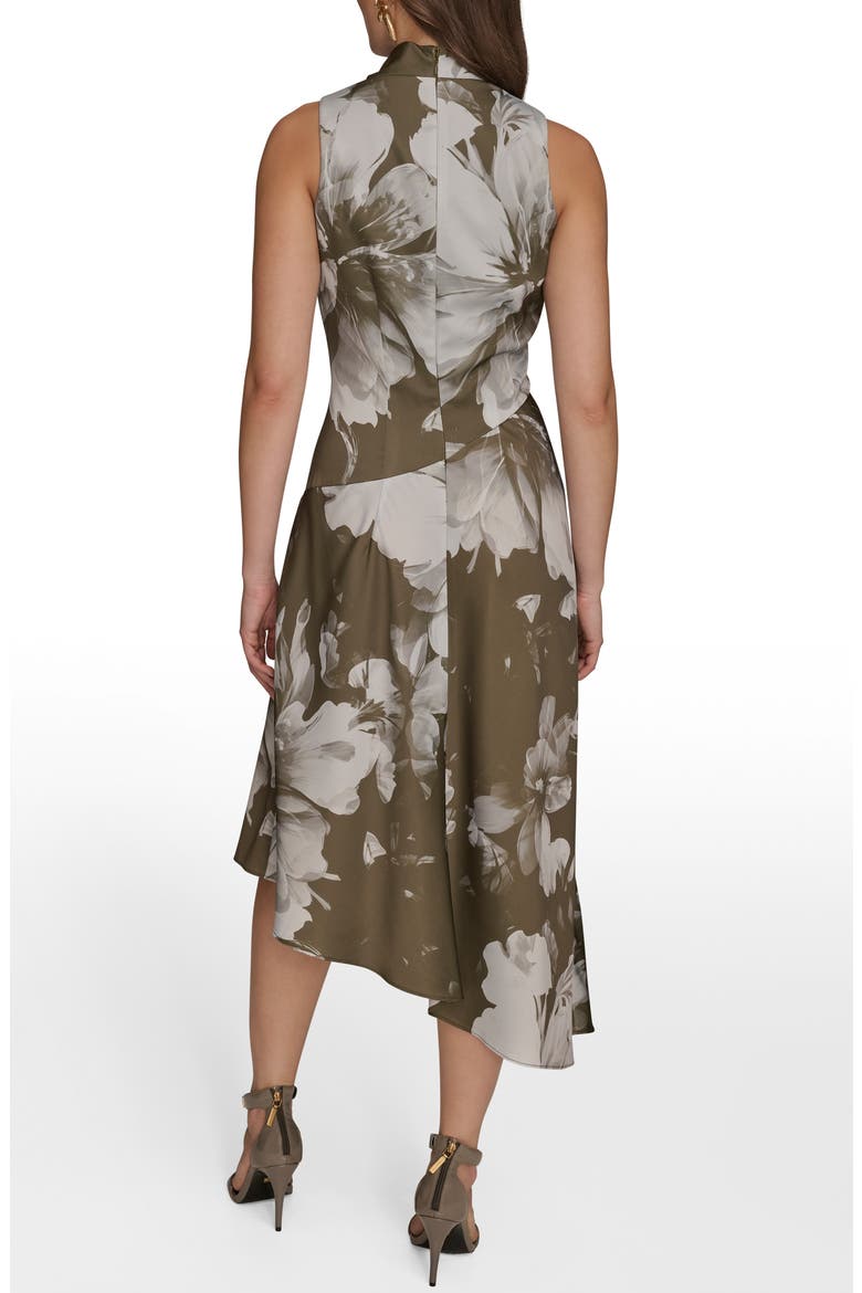Floral Print Asymmetric Midi Dress, Alternate, color, ANTIQ GREE