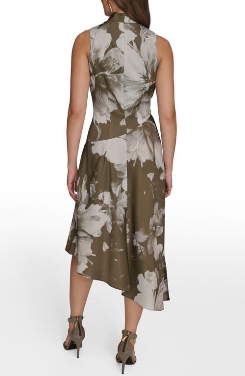 Donna Karan New York Floral Print Asymmetric Midi Dress In Green