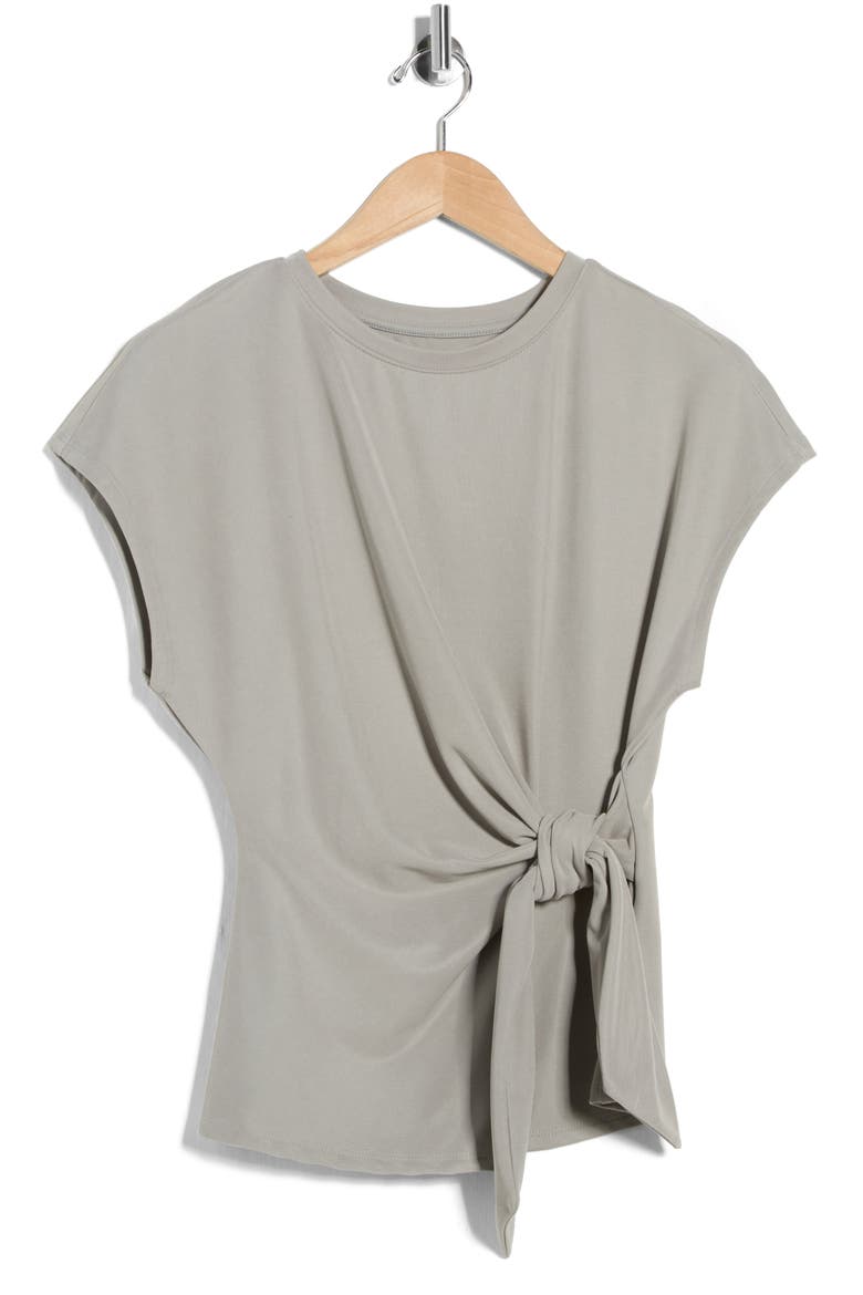 Short Sleeve Tie Detail Top, Alternate, color, GREEN CHAPARRAL
