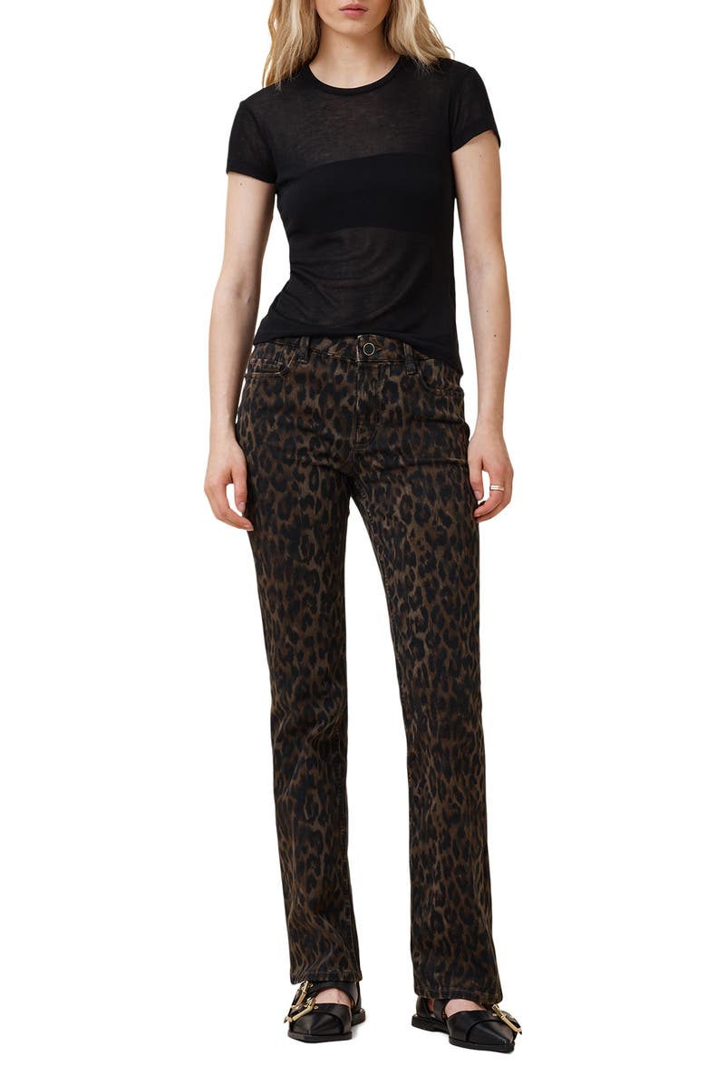 AllSaints Haldan Leopard Print Slim Bootcut Jeans, Alternate, color, Leppo Brown