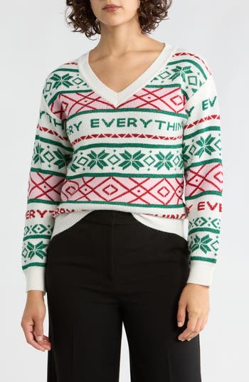Vigoss Merry Everything V-neck Sweater In Multi