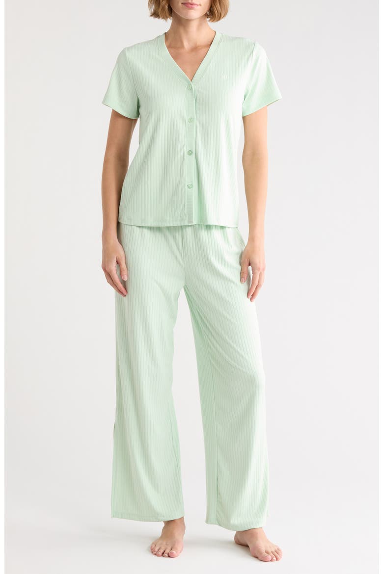 Ribbed Long Pajamas, Main, color, OPAL GREEN
