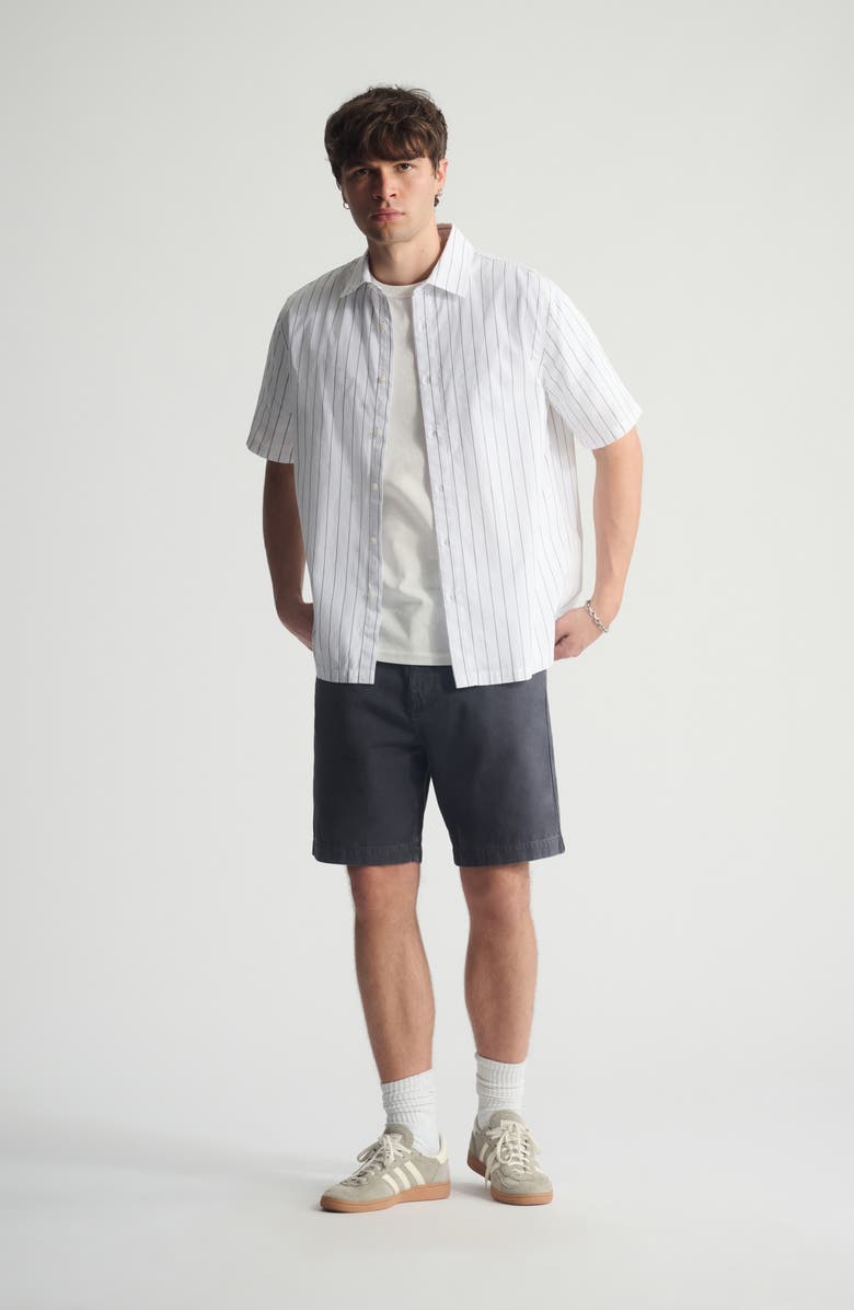Brooklyn Industries Stripe Short Sleeve Cotton Button-Up Shirt, Alternate, color, Castlerock