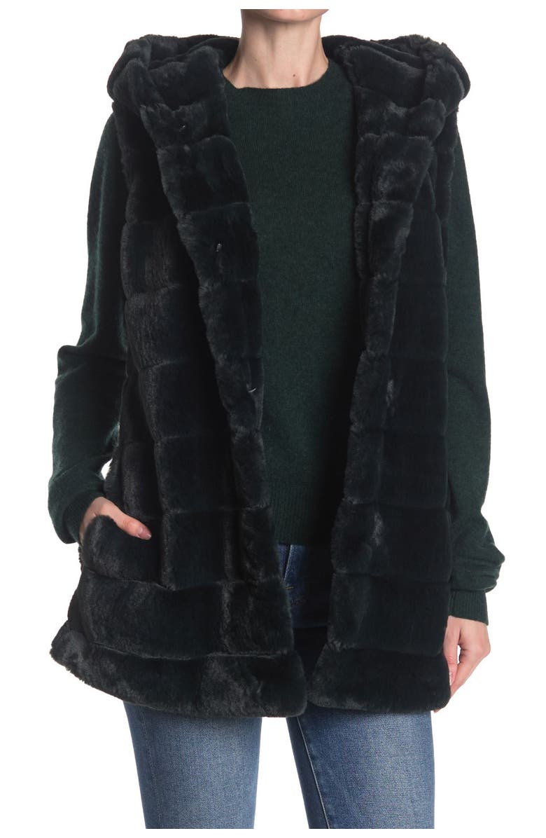 BCBGeneration Long Hooded Faux Fur Vest, Alternate, color,