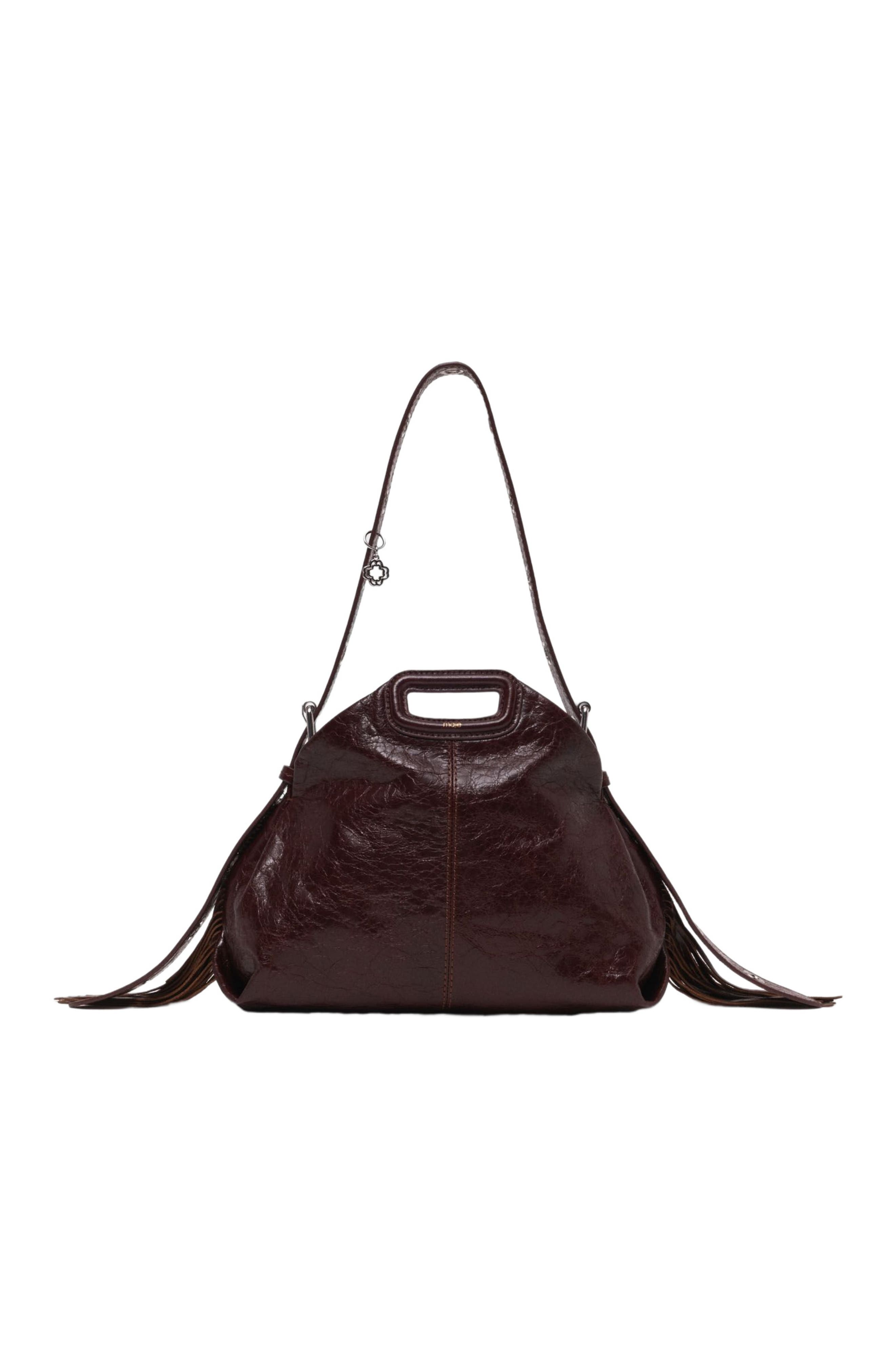 maje Crackled leather Miss M bag, Main, color, Dark Brown