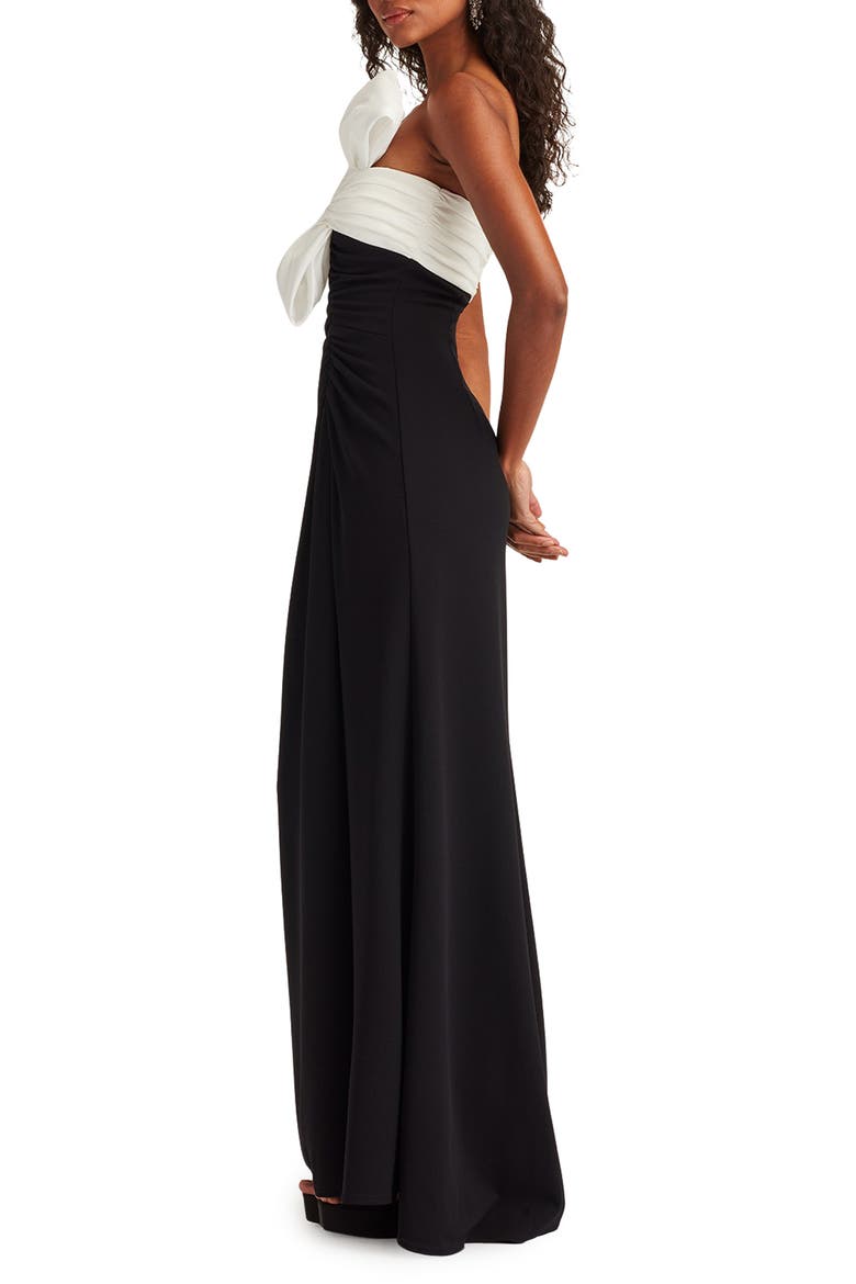 Taffeta Bow One-Shoulder Gown, Alternate, color, BLACK/ WHITE