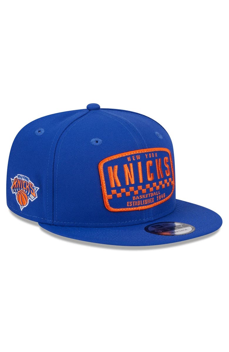 New Era Men's New Era Blue New York Knicks  Rally Drive Finish Line Patch 9FIFTY Snapback Hat, Main, color, 