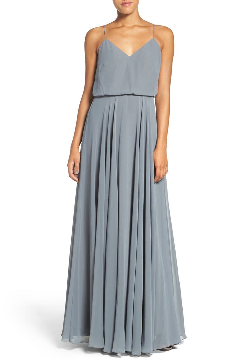 Inesse Blouson Chiffon A-Line Gown, Main, color, DENMARK BLUE