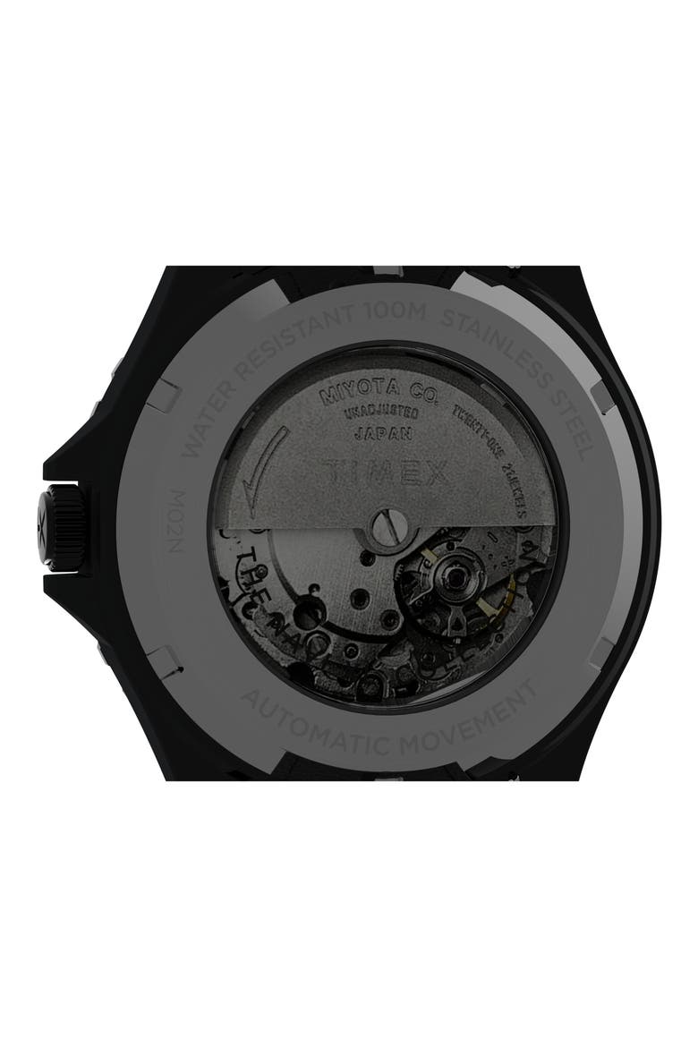 Navi XL Automatic Leather Strap Watch, 41mm, Alternate, color, BLACK/ BLACK/ BLACK