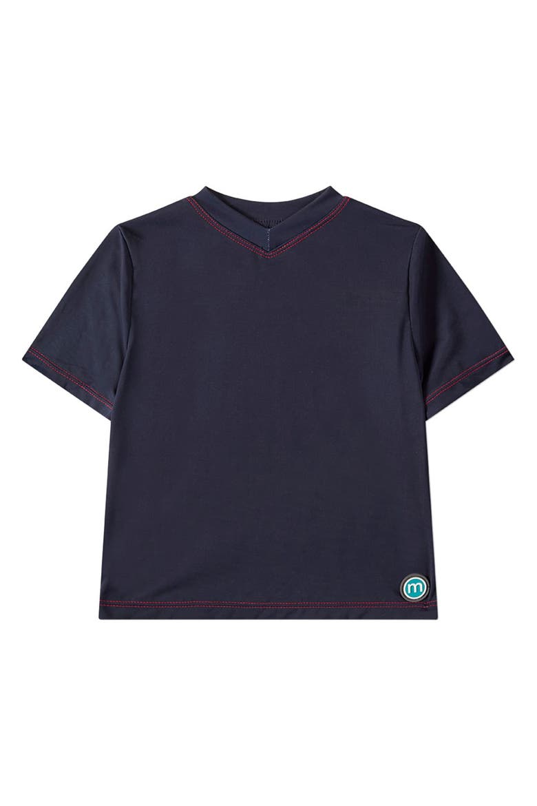 Kids' Nautical Navy Blue Short-Sleeve V-Neck Swim Tee, Main, color, Navy