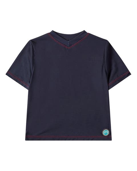 Kids' Nautical Navy Blue Short-Sleeve V-Neck Swim Tee