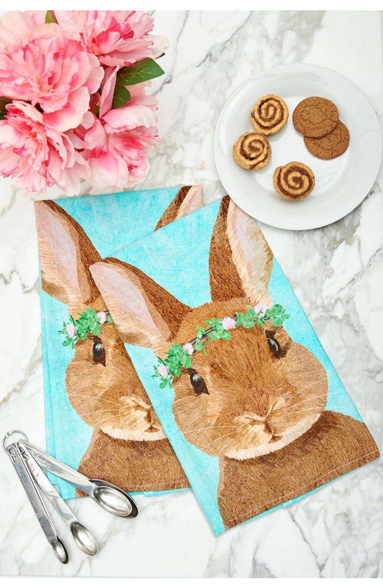 C&F Home Clover Easter Bunny Rabbit Spring Printed Flour Sack Kitchen Dishtowel, Alternate, color, Blue