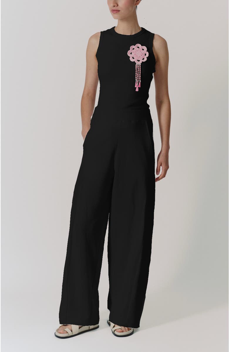 De Loreta Horchata High Waist French Terry Pants, Main, color, Black