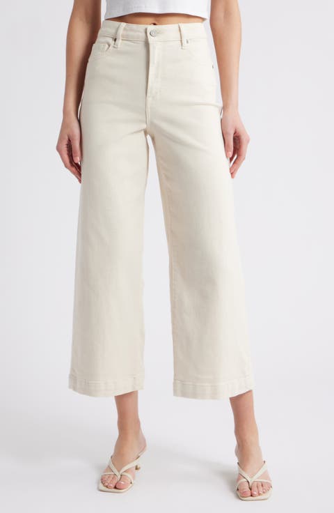 High Waist Crop Wide Leg Jeans (Cream)