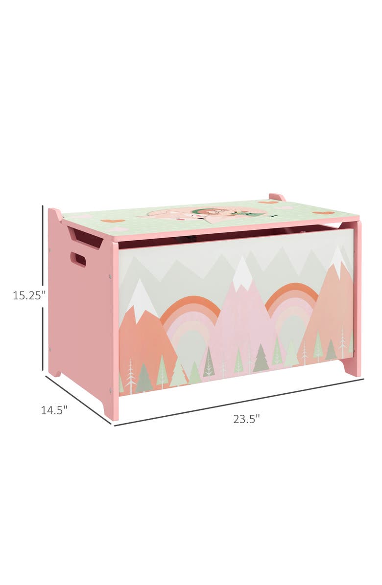 Qaba Kids Toy Box with Lid, Safety Hinge, Cute Animal Design, Storage, Alternate, color, Pink