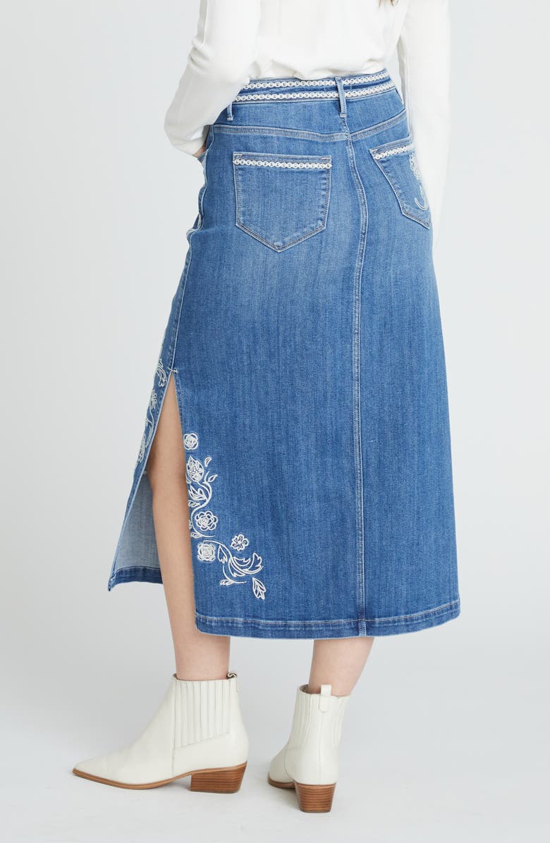 Driftwood Svetlana Ravishing Rosettes Denim Midi Skirt, Alternate, color, Medium Wash