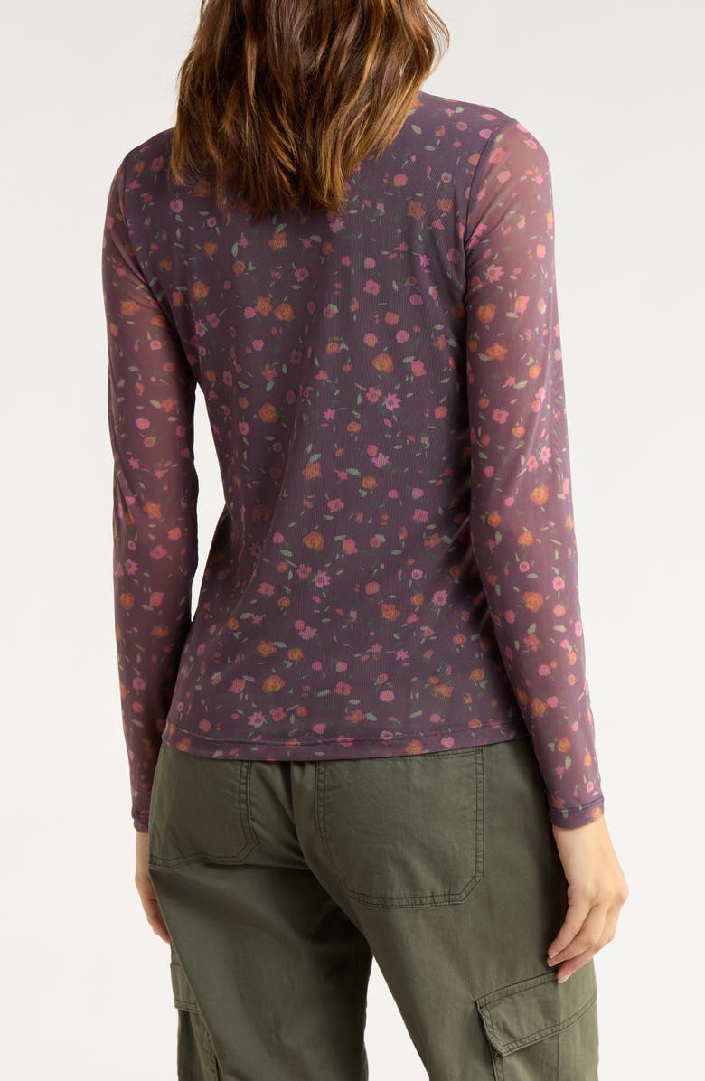 Sanctuary Everyday Mock Neck Long Sleeve Mesh Top, Alternate, color, Berry Black